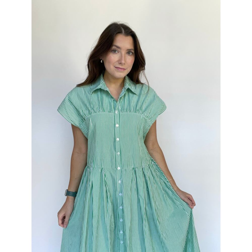 Lisa Says Gah Green Striped Poplin Maxi Dress